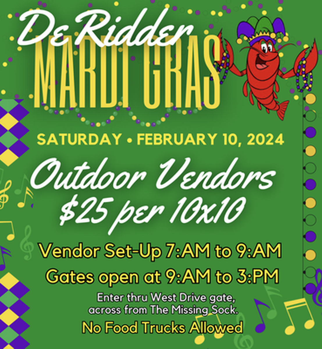 Outdoor Vendors DeRidder Mardi Gras Events Feb 10, 2024